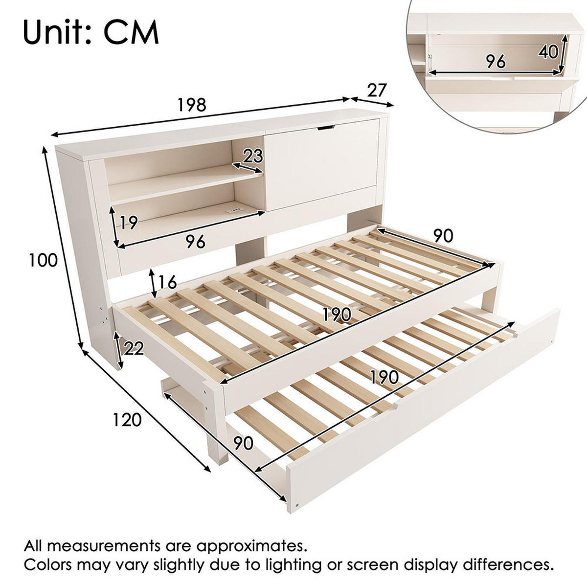 AUSZIEHBETT 90×190 cm mit Lattenrost in Weiß - Weiß, Holz (90/190cm)
