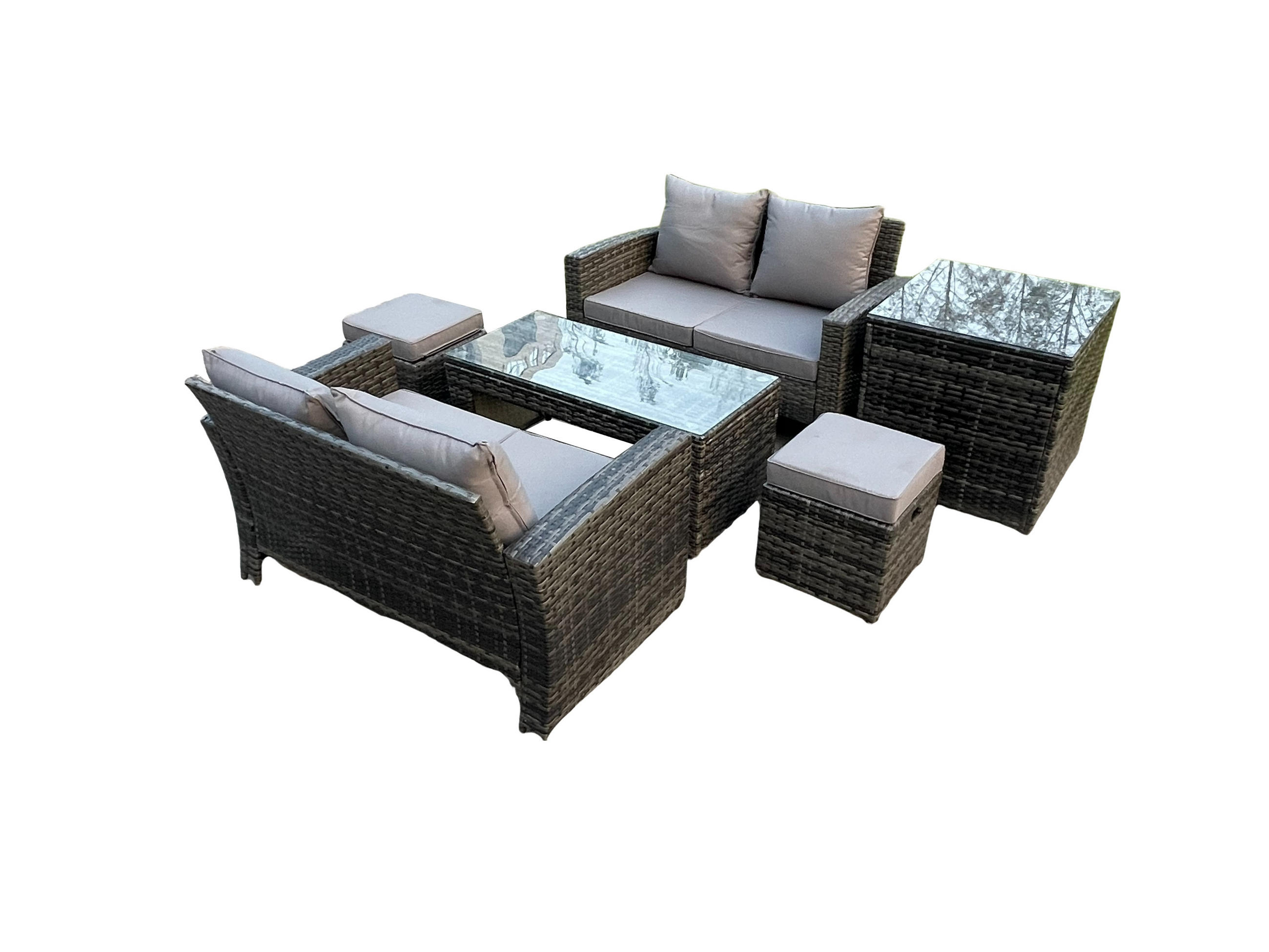 GARTENSOFA Hohe Rückenlehne Polyrattan Dunkelgrau 6-Sitzer - Dunkelgrau, Metall - Fimous