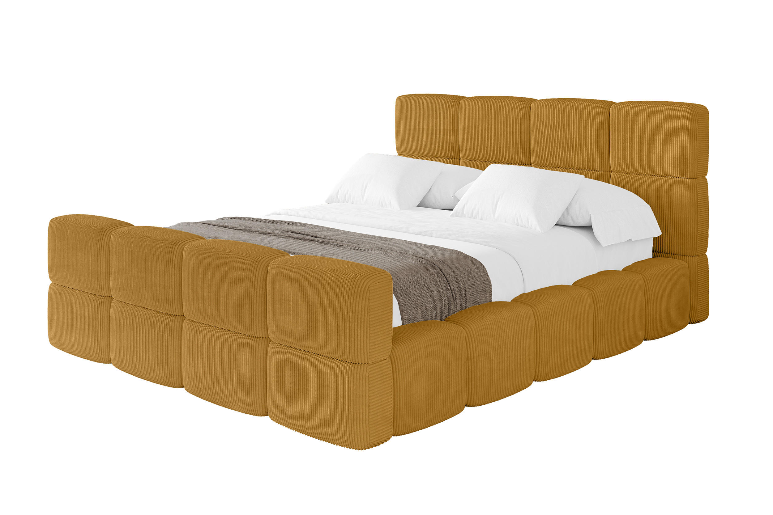 POLSTERBETT mit Bettkasten und Lattenrost mit Matratze H3/H4, Kopfteil, Boxbett, mit Stauraum - NATA-Z 160x200 Senfgelb - Kupferfarben, Holzwerkstoff/Textil (160/200cm) - ALTDECOR
