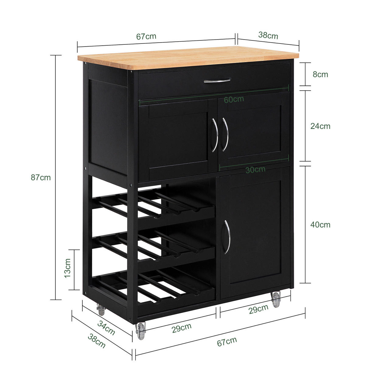KÜCHENWAGEN Schwarz - Schwarz/Braun, Holzwerkstoff (67/87/38cm) - SoBuy