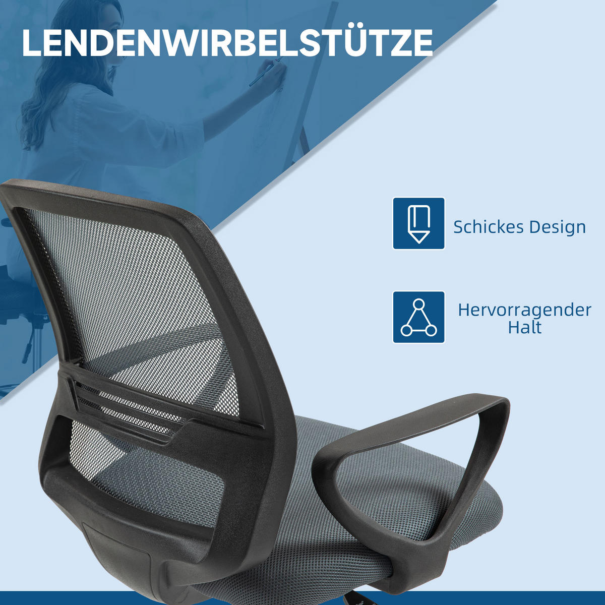 BÜROSTUHL DE-05184 Mit Armlehnen, Fußring & Netzbespannung Grau - Grau, Kunststoff (66/120/68cm) - ComfortXL