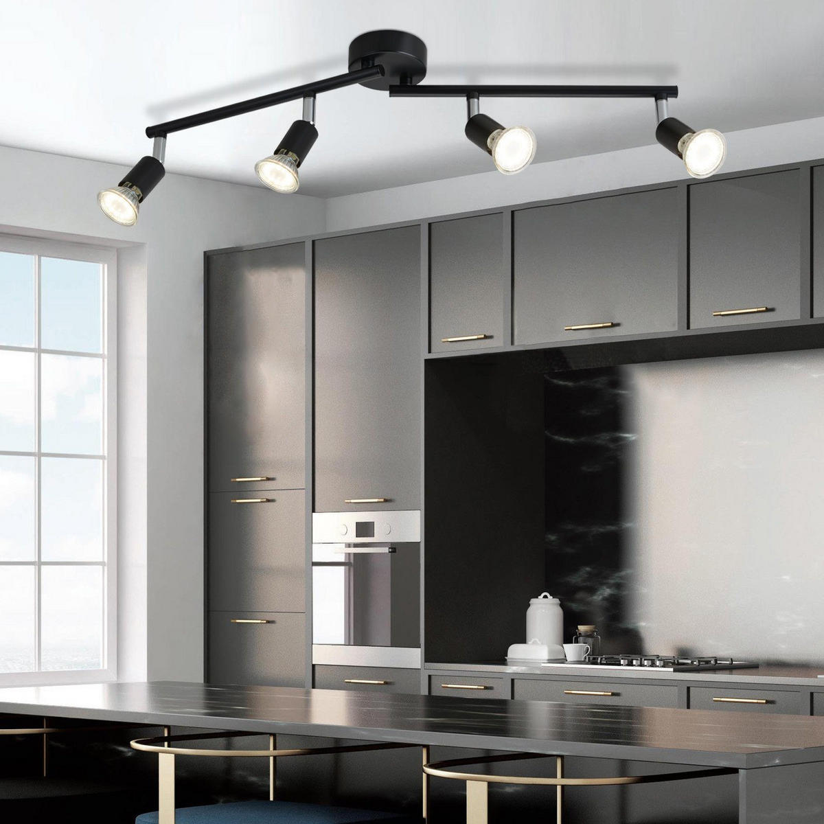 STRAHLER Arnsberg 4-flammig 59.5/8/13 cm - Schwarz, Metall (59.5/8/13cm) - Nettlife