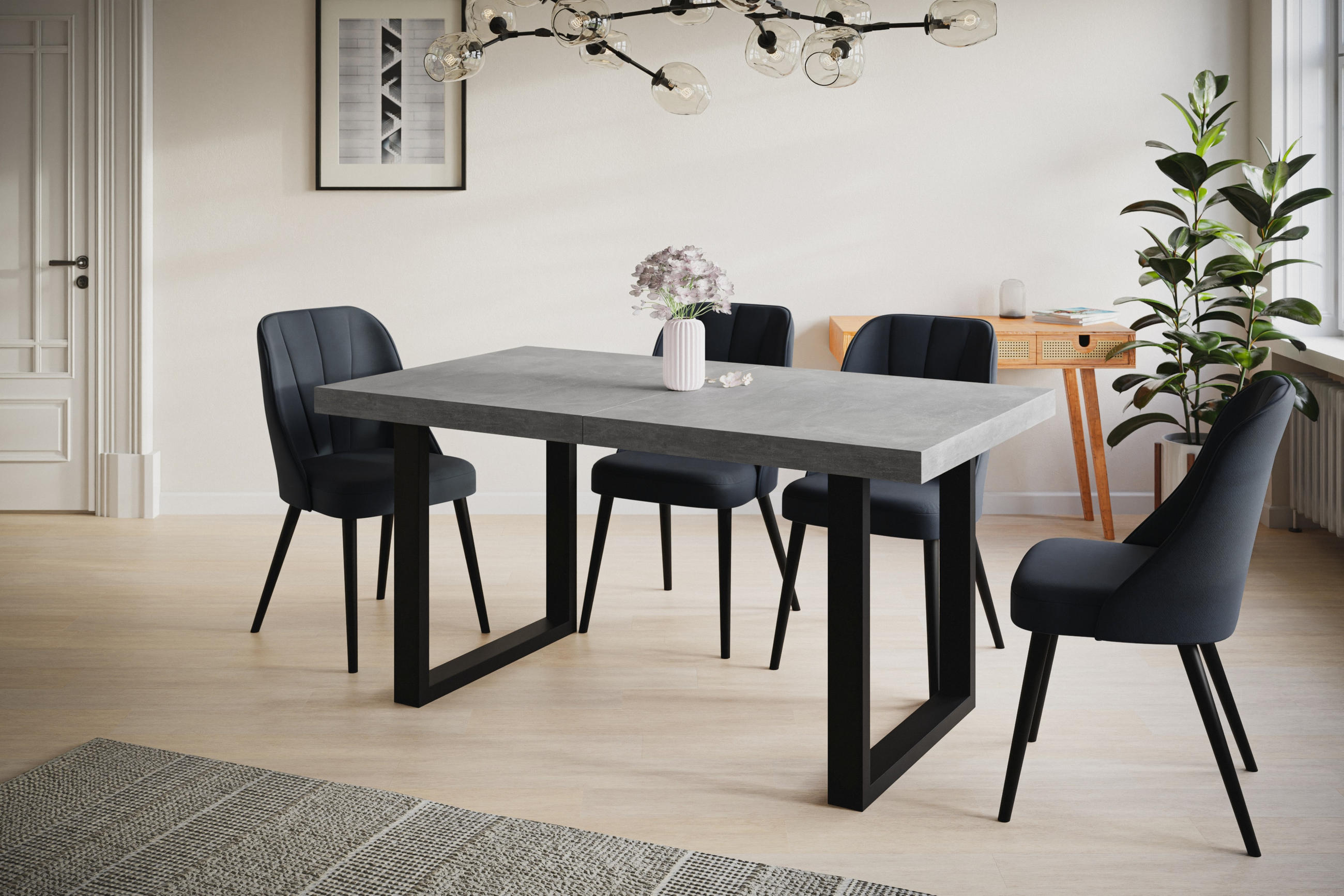 ESSZIMMERTISCH LOFT-U 200X100X77 cm, Farbe: Grau, mit Metallbeinen in Farbe Schwarz - Schwarz/Grau, Holzwerkstoff (200/100/77cm) - Alpi-Möbel