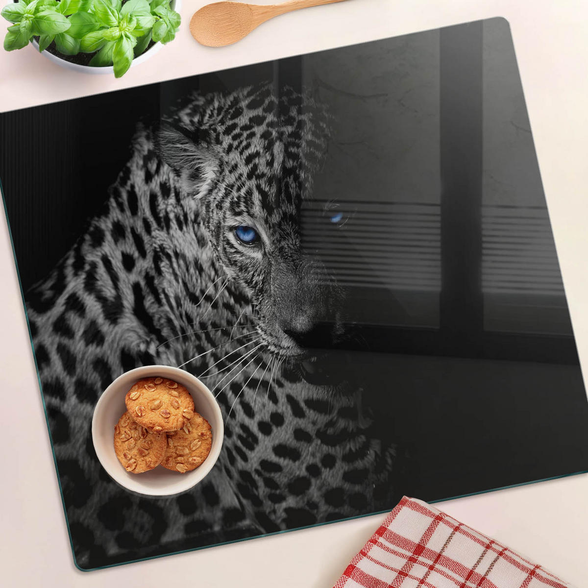 GLASPLATTE 60x52 cm Leopard - Beige/Weiß, Glas (60/0.4/52cm) - TULUP
