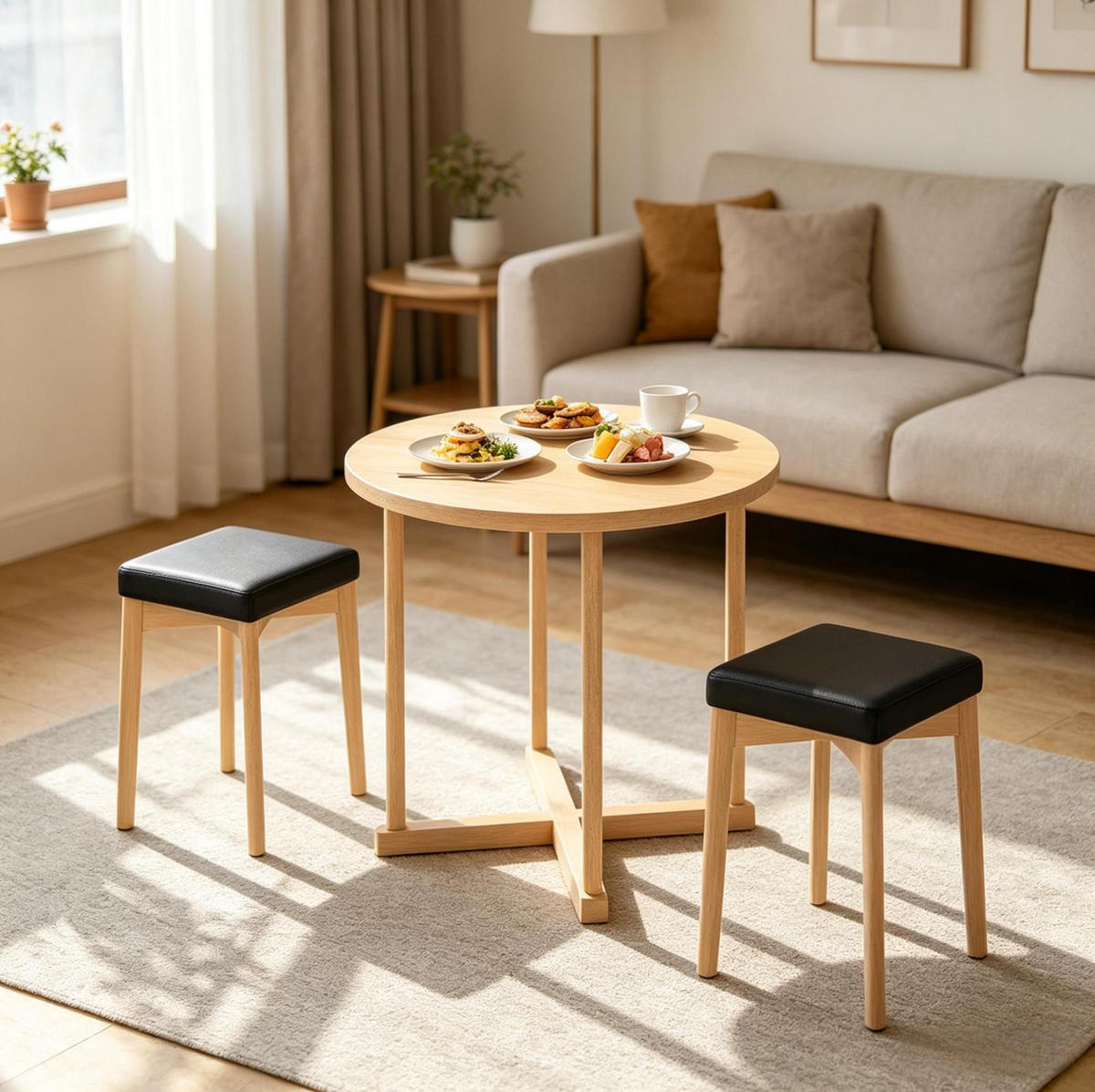 KÜCHENHOCKER 2er-Set 32,5/32,5/47 cm Schwarz mit gepolstertem Sitz - Schwarz, Holz (32.5/47/32.5cm) - MIVRAY