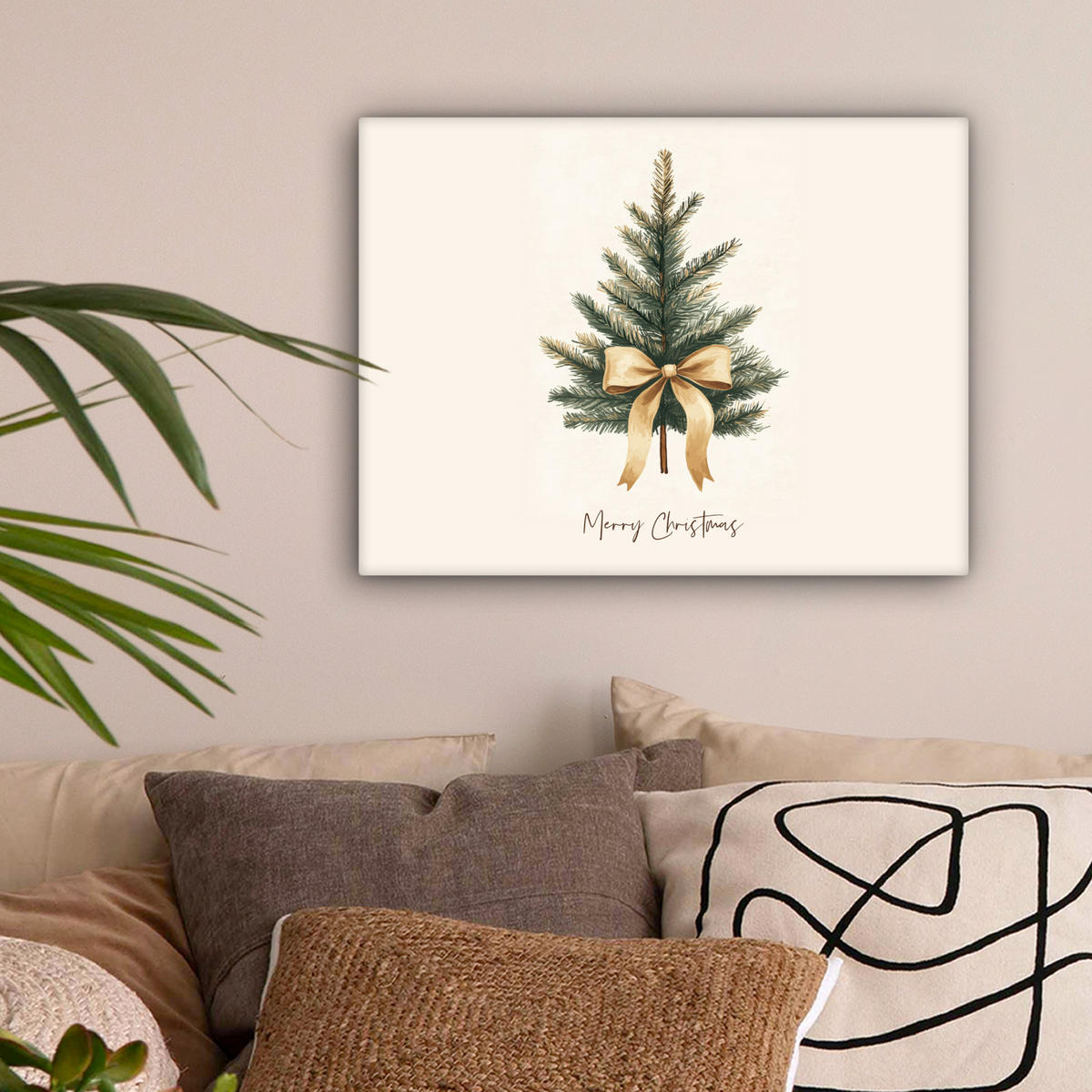 LEINWANDBILD Weihnachtsbaum - Weihnachten - Frohe Weihnachten - Beige 40x30 cm - Sandfarben, Textil (40/30cm) - MuchoWow