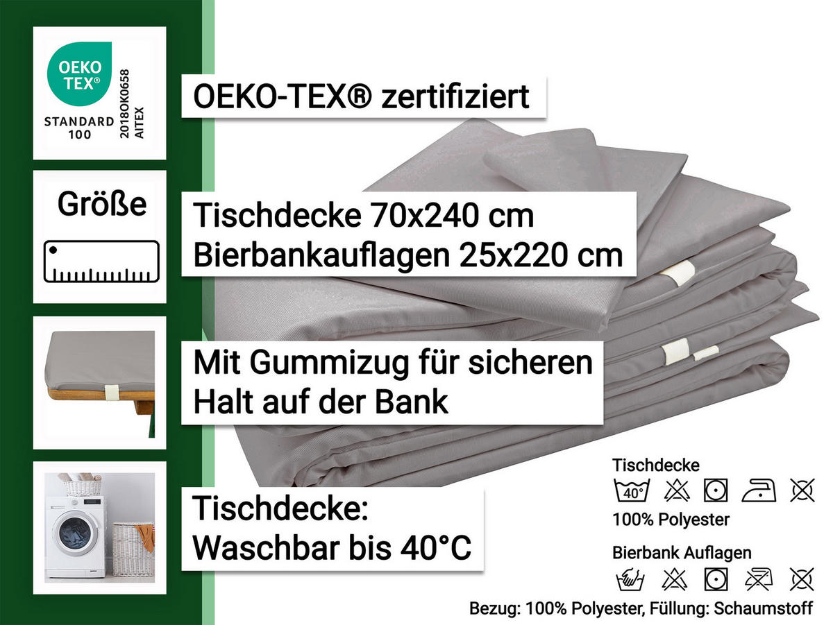 BIERBANKAUFLAGEN, 3er-Set, 70x240 + 25x220 cm , 100% Polyester, Grau - Grau, Textil (70/1/240cm) - Zollner
