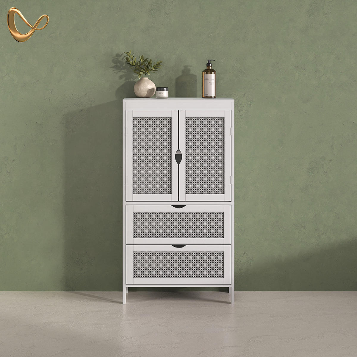 MIDI OMARICA Mincio, Bela, 60 x 110 cm z 2 predali in 2 vrati - bela, leseni material (60/110/29cm) - Livinity®