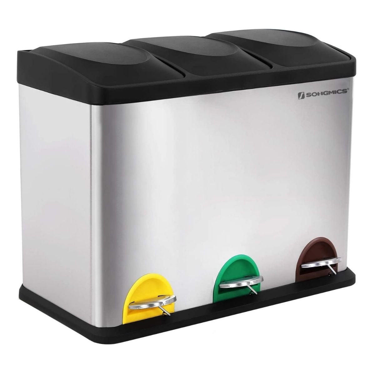 ABFALLEIMER mit 3 Behältern 45L mit Pedal silbergrau - Silberfarben, Metall (33/48/64cm) - Calicosy