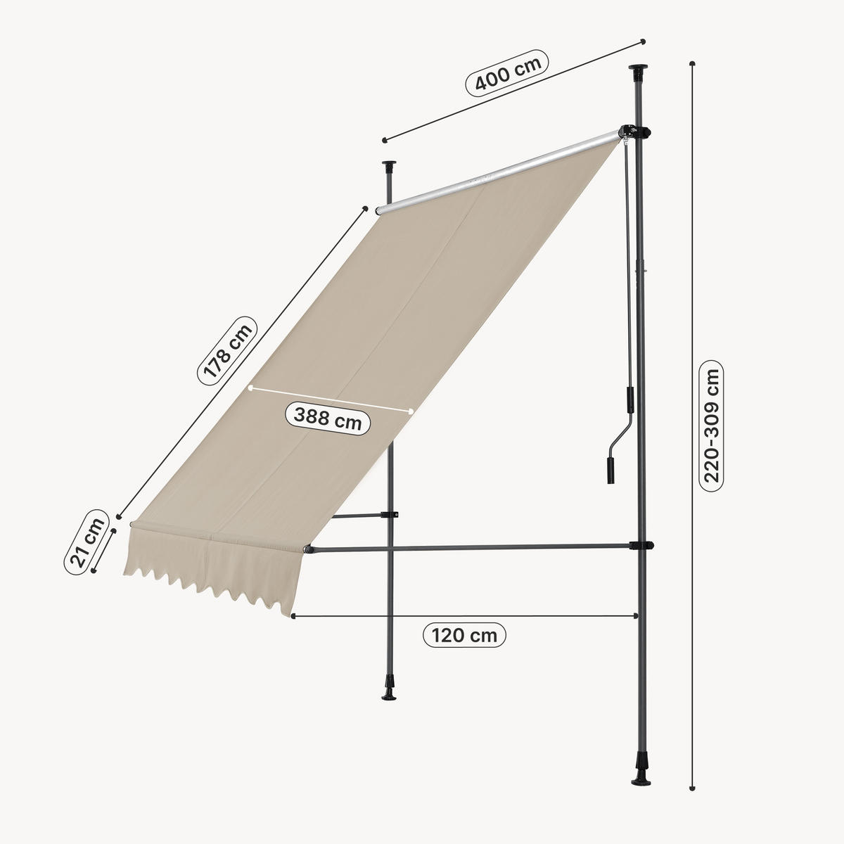 KLEMMMARKISE Stem - Sandfarben, Textil/Metall (400/309/120cm) - pro.tec