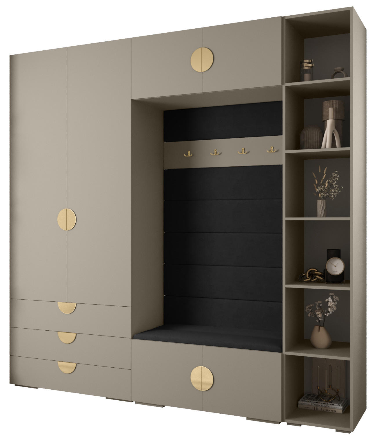 Abiks Möbel Garderoben-Set Kaschmir, Schwarz, Gold 240x236.7x47 cm