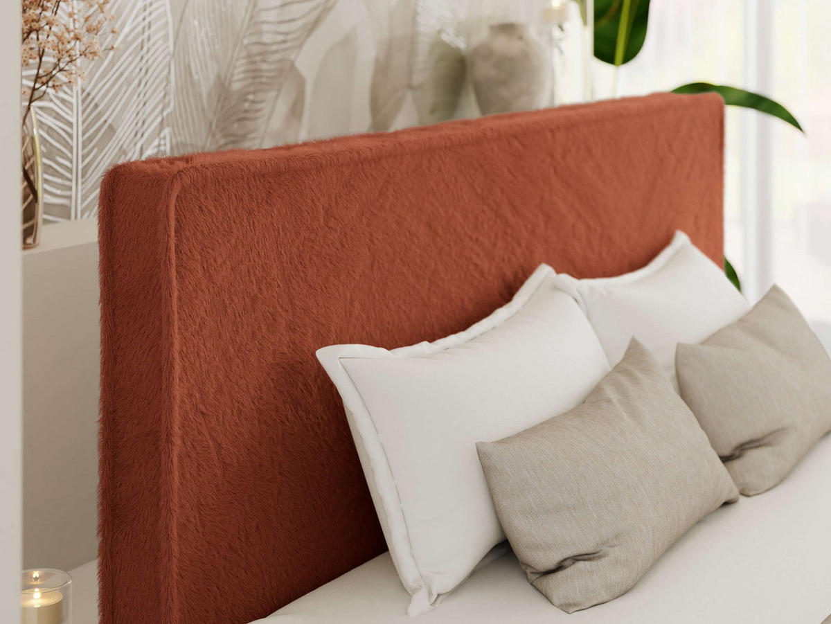 ČALÚNENÁ POSTEĽ LUMARO CLASSIC 140/200 - Oranžová Plyš - Matrac Multipocket - oranžová/jadrový buk, drevo/textil (140/200cm) - MKS