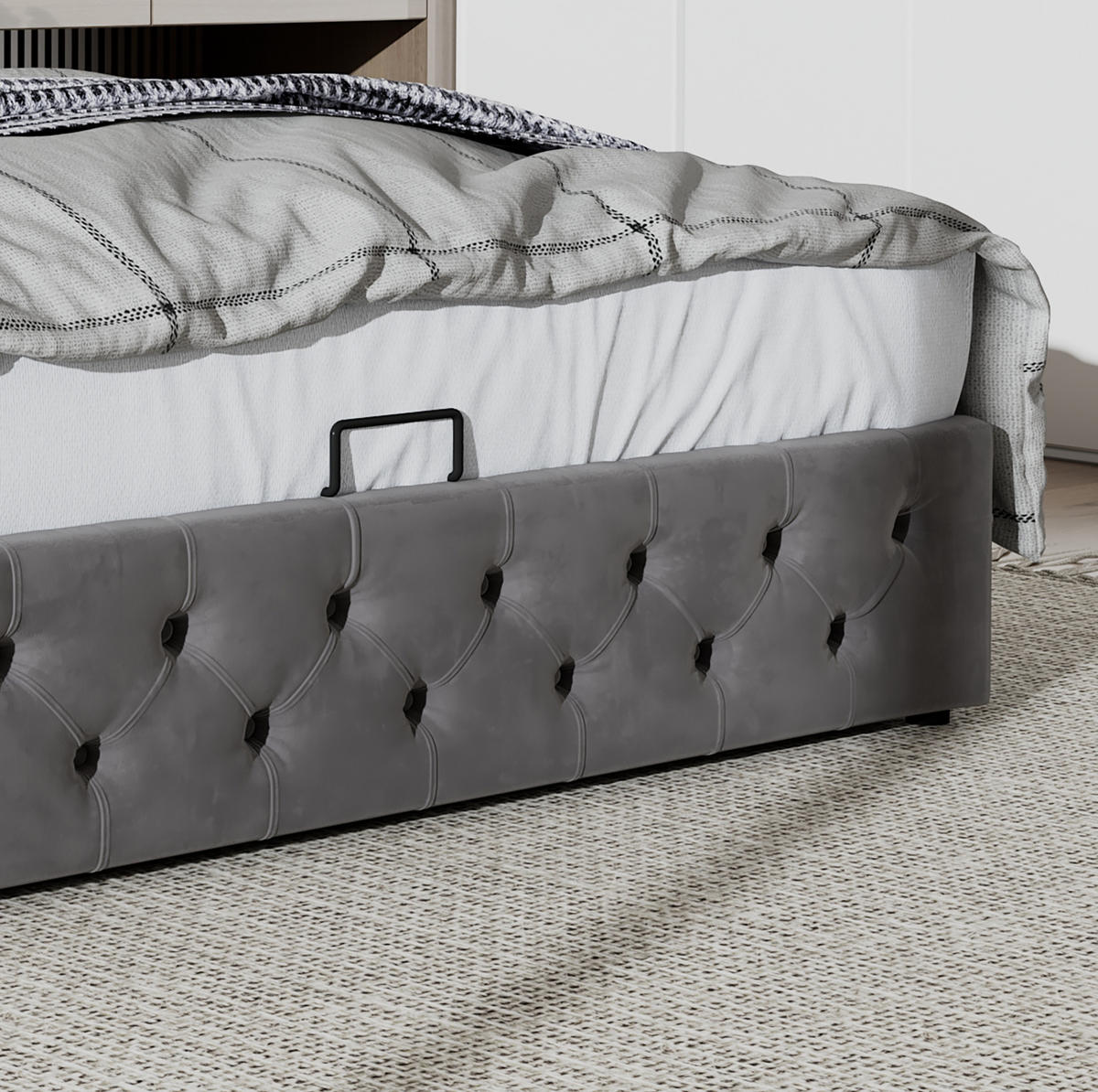 POLSTERBETT 140/190 cm mit hydraulischem Bettkasten und Chesterfield-Steppung aus Samt, Grau - Grau, Textil (140/190cm) - Redom