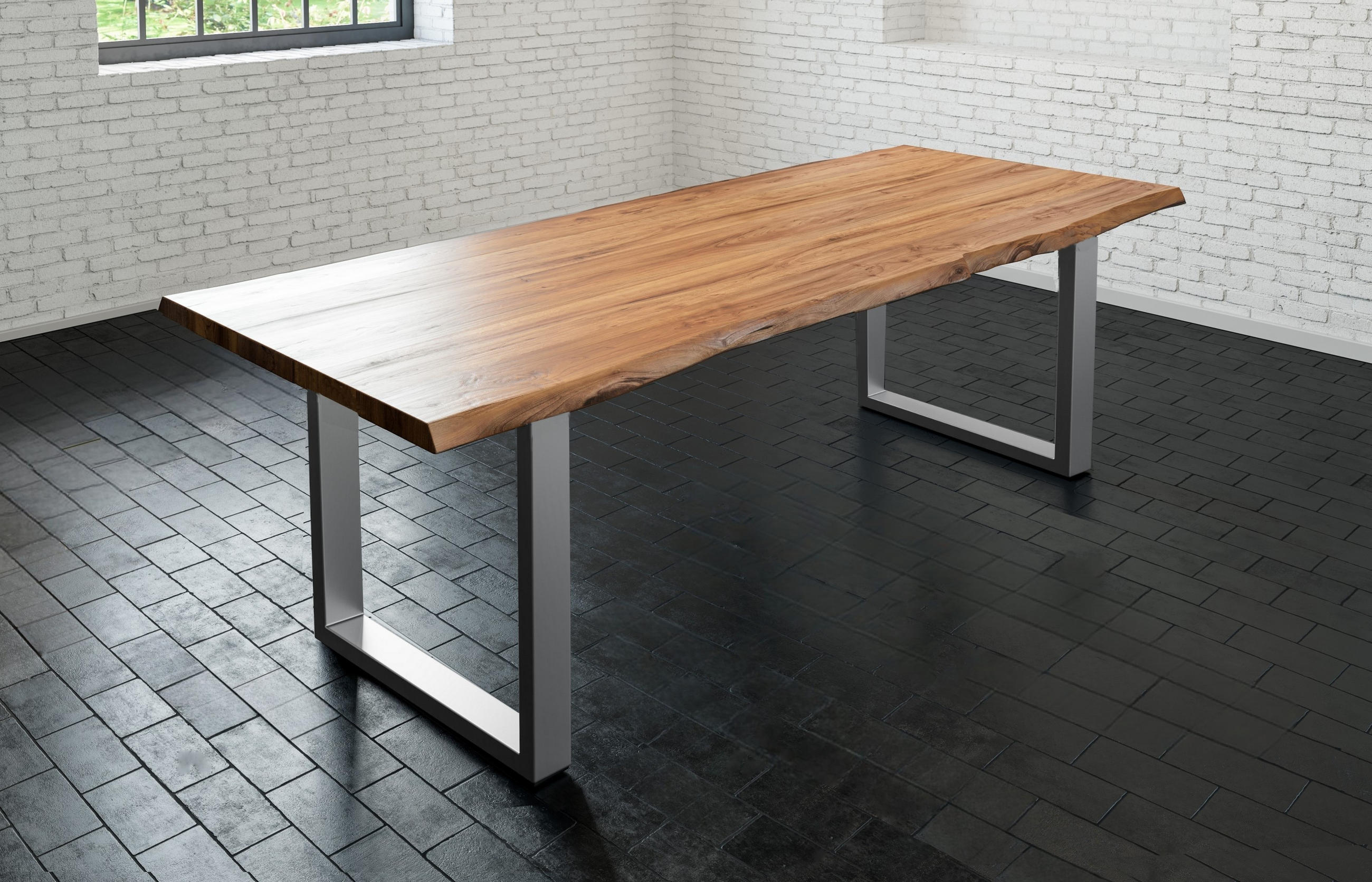 ESSTISCH LIAM - Beige/Silberfarben, Holz/Metall (100/200/74cm) - SAM