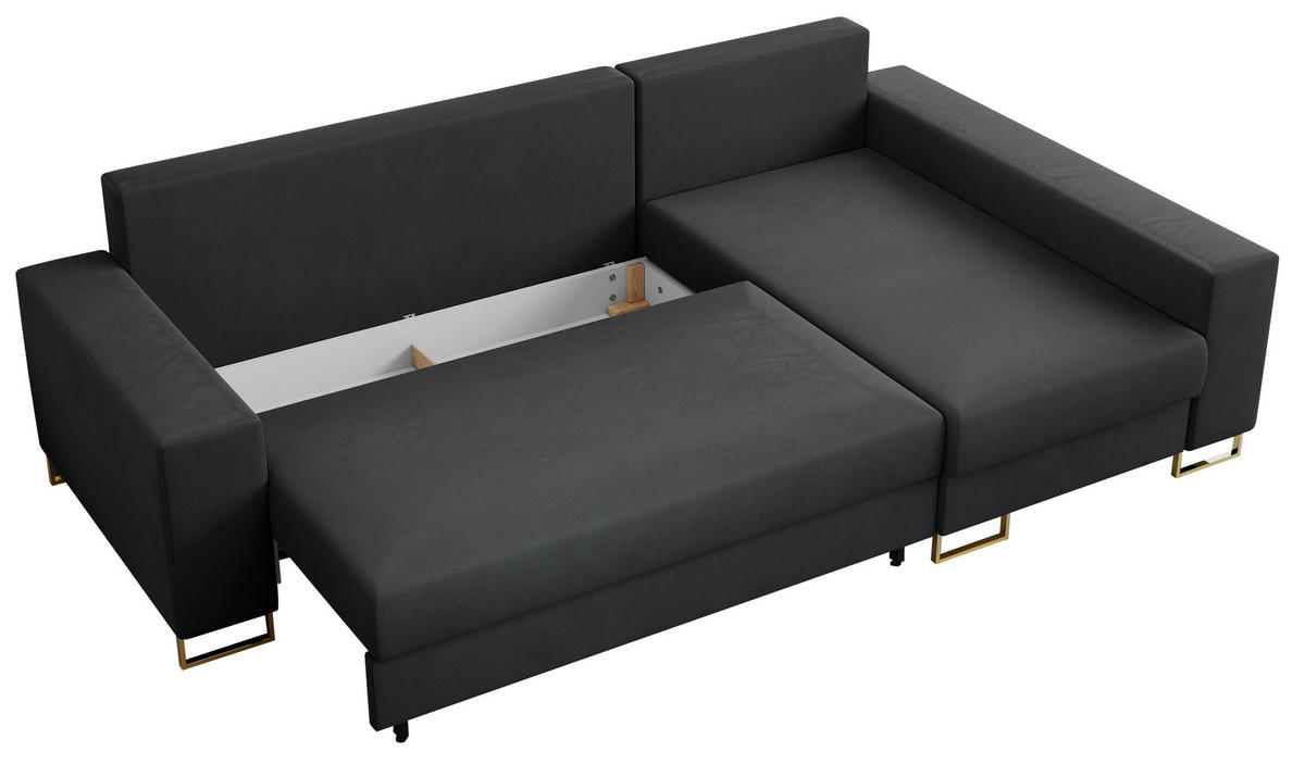 ECKSOFA Dorian Velvet Dunkelgrau - Dunkelgrau/Goldfarben, Textil/Metall (242/138cm) - MKS