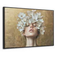 LEINWAND Bilder mit Rahmen - Gesicht - Blumen - Gold - Abstrakt - 120x80 - Goldfarben, Textil (120/80cm) - MuchoWow