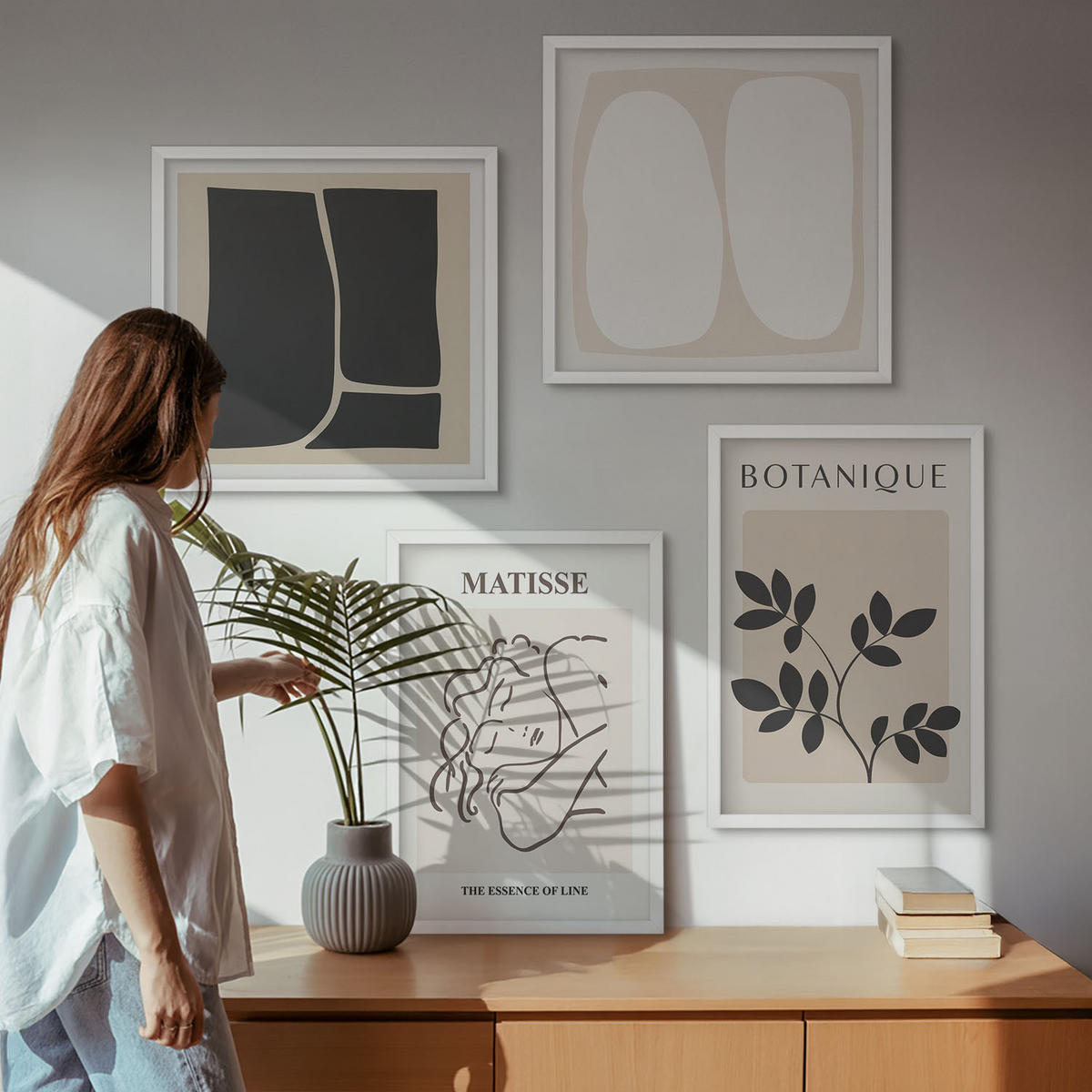 WANDBILDER 4er-Set - 50x50 cm & 40x60 cm Weißer Rahmen - Matisses stilvolle Pflanzenbilder - Weiß, Kunststoff (50/50cm) - ArtPrintCave