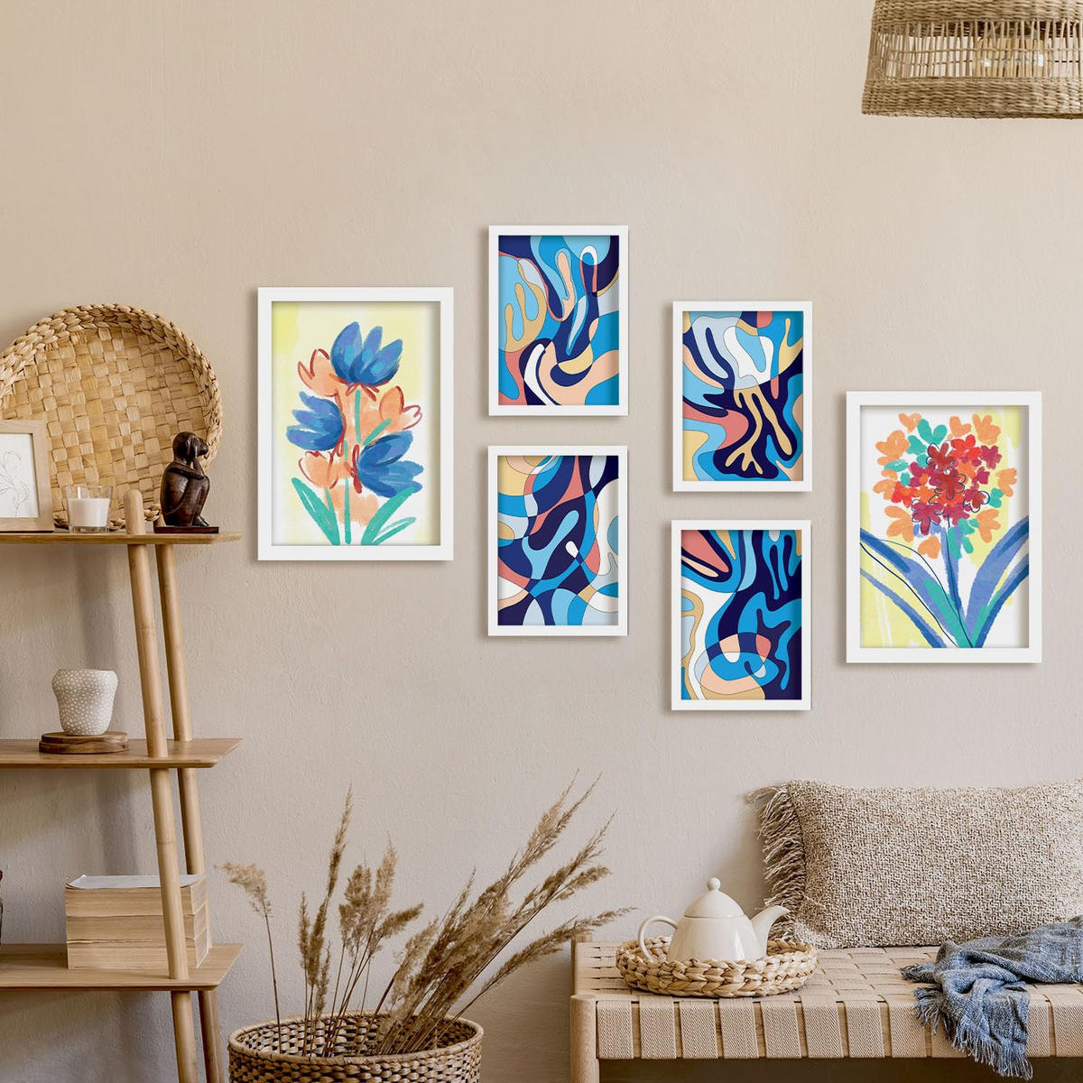 POSTER Set Mit 6 Venenflora In Blume Zusammenfassung Ästhetische Dekorative Gemälde Für Ihr Wohnzimmer, Schlafzimmer, Zuhause A3 & A4 Weißer Rahmen - Weiß, Papier (29/3cm) - Nacnic