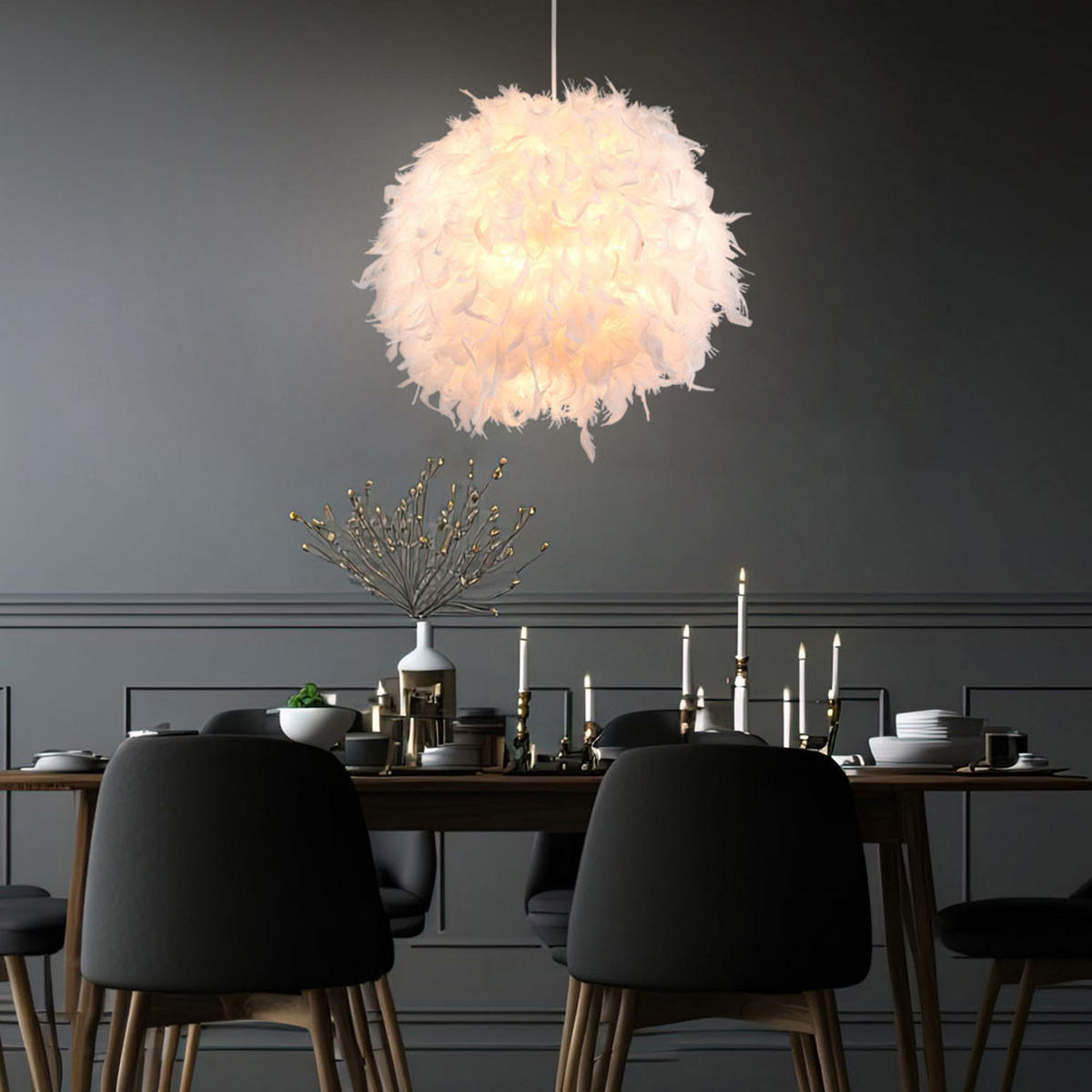 HÄNGELEUCHTE KATUNGA Federn Weiß - Weiß, Metall (45/45/120cm) - Globo Lighting