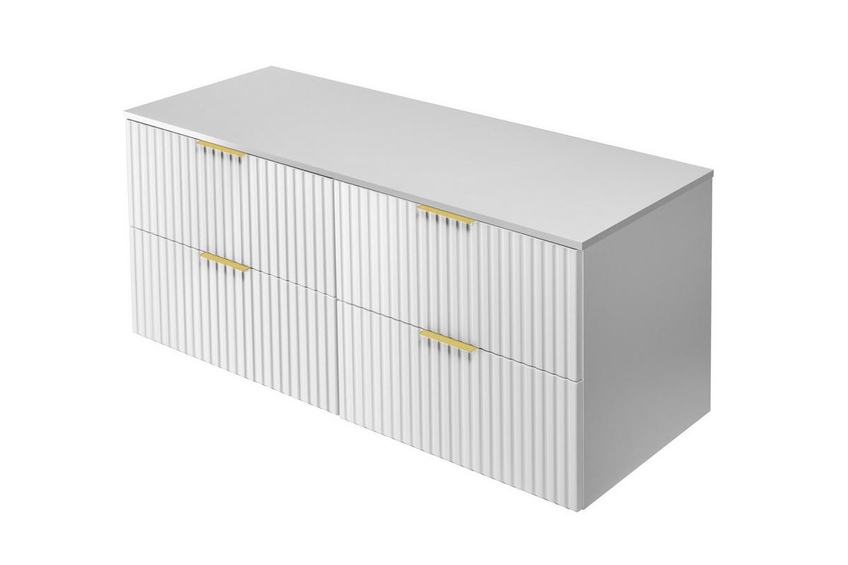 WASCHBECKUNTERSCHRANK, Mattweiß, 120 (2 x 60) x 57 x 46 cm, goldener Griff + Arbeitsplatte - Goldfarben/Weiß, Holzwerkstoff (120/57/46cm) - 3XE LIVING