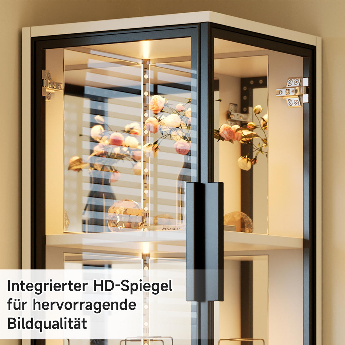 VITRINE LED Glas Spiegelrückwand 164cm Weiß - Weiß, Glas (44/164/42cm) - FLIEKS