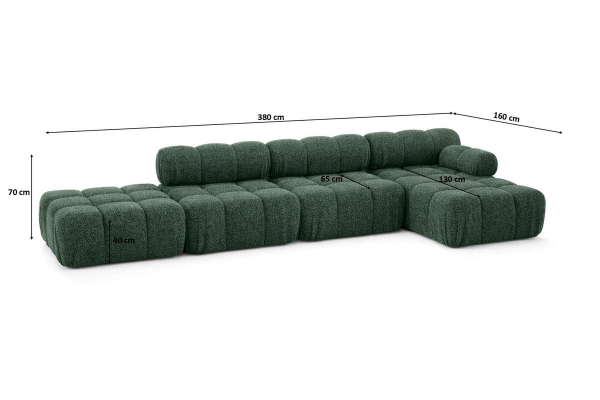 ECKSOFA L-Form XL, Stoff Bouclé Abriamo, Dunkelgrün, Rechts, Selia L XL - Dunkelgrün, Holz (380/160cm) - Kaiser Möbel