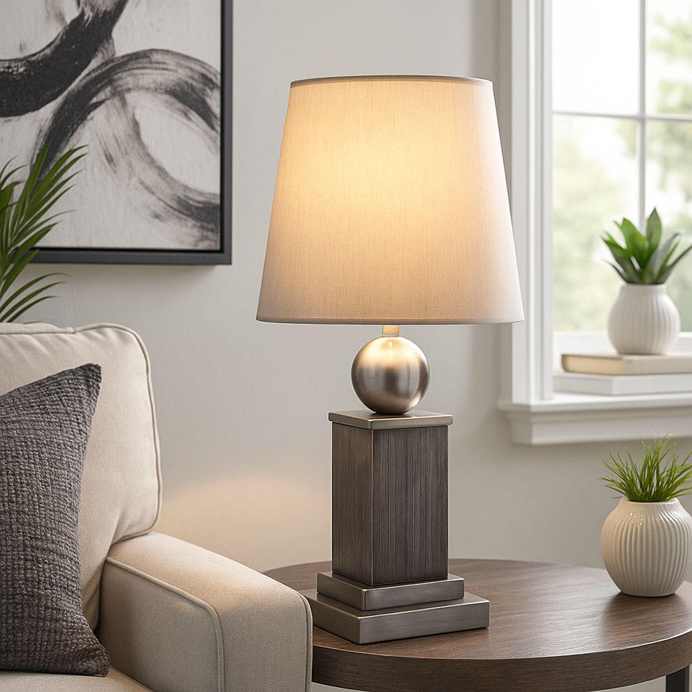 LED TISCHLEUCHTE Rollo Holz Grau - Grau, Holz (15/15/34cm)