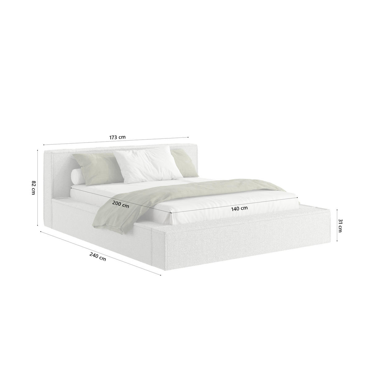 POLSTERBETT Menfi 140x200 cm, Hellgrau - Grau, Textil (140/200cm) - Fedve