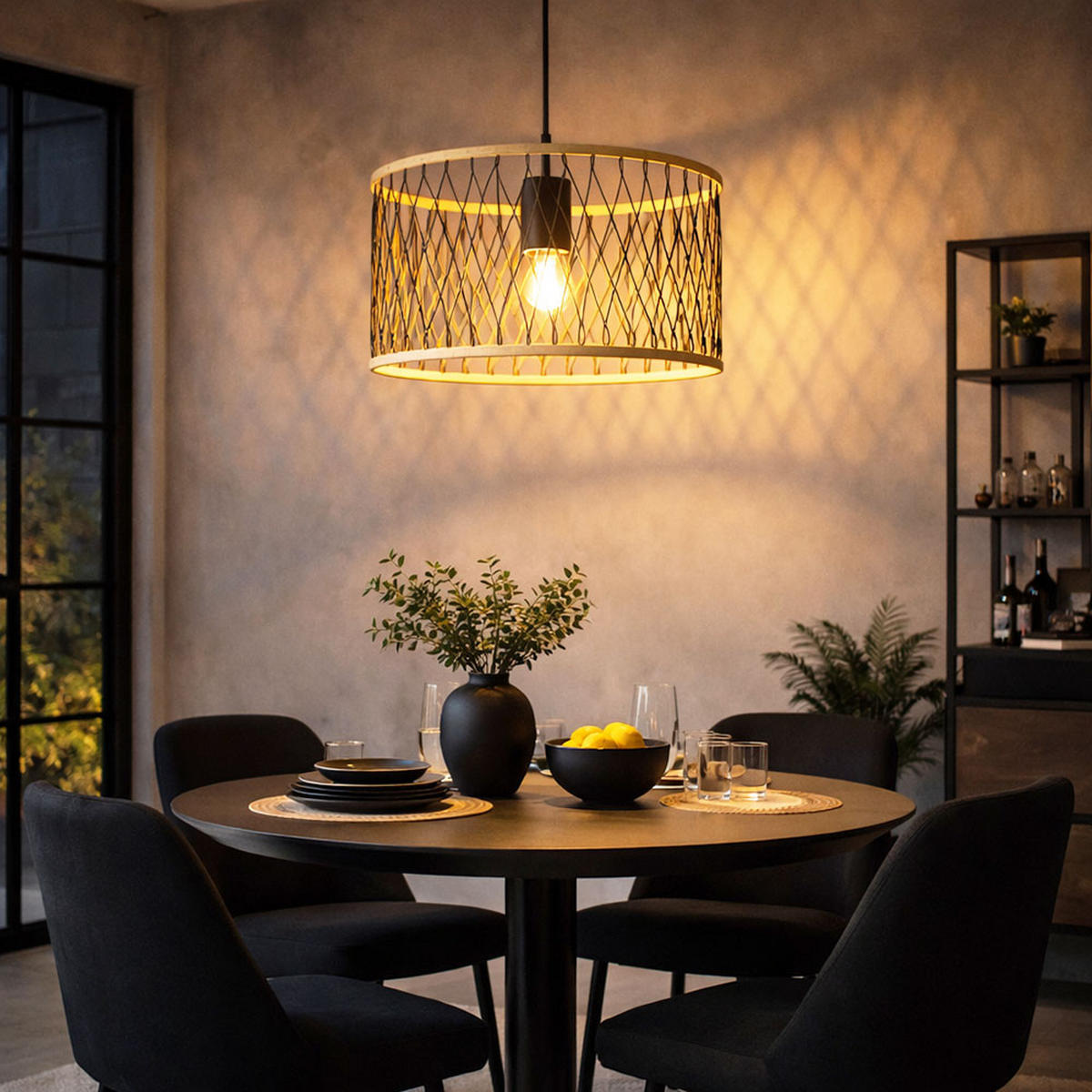 HÄNGELEUCHTE Metall Schwarz Matt Braun - Braun, Holz (35/35/150cm) - Nowa