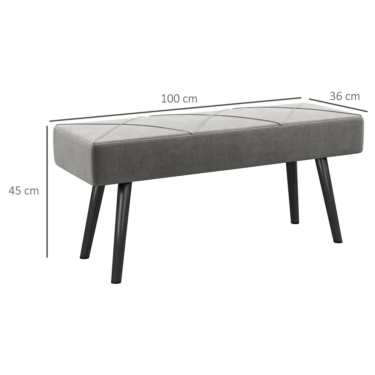 BETTBANK mit X-Muster, in Samtoptik, bis 120 kg Belastbar, Grau - Grau, Kunststoff (36/45/100cm) - HOMCOM