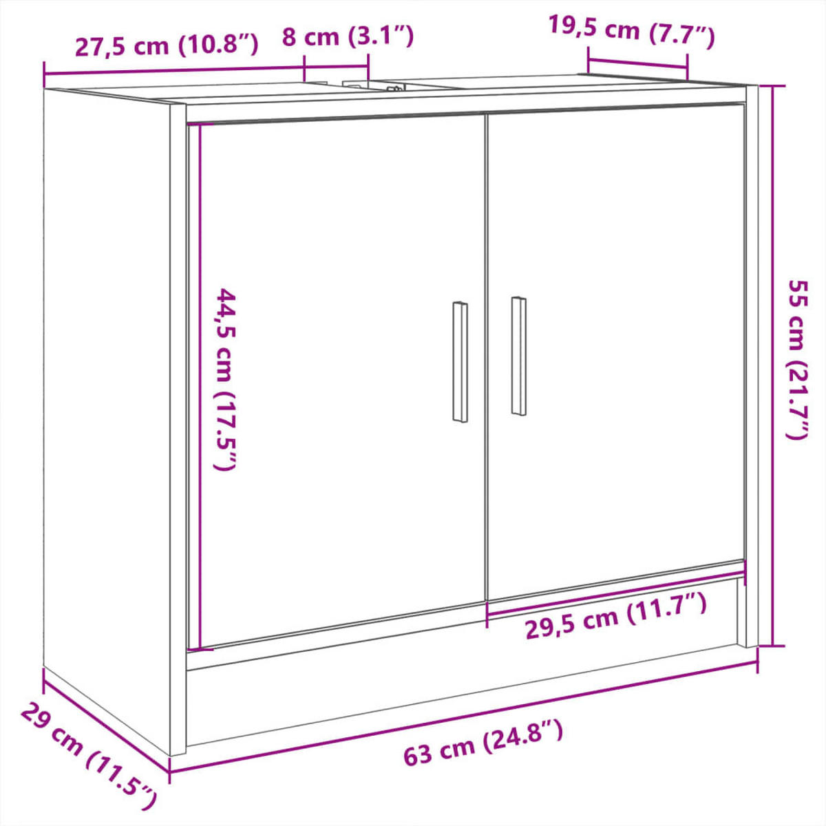 WASCHBECKENUNTERSCHRANK Schwarz 63/29/55 Cm Holzwerkstoff - Schwarz, Holzwerkstoff (29/55/63cm) - vidaXL