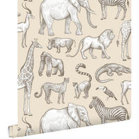 TAPETE Dschungeltiere 53 cm x 10.05 m - Beige, Papier (53/0.1cm) - ESTAhome
