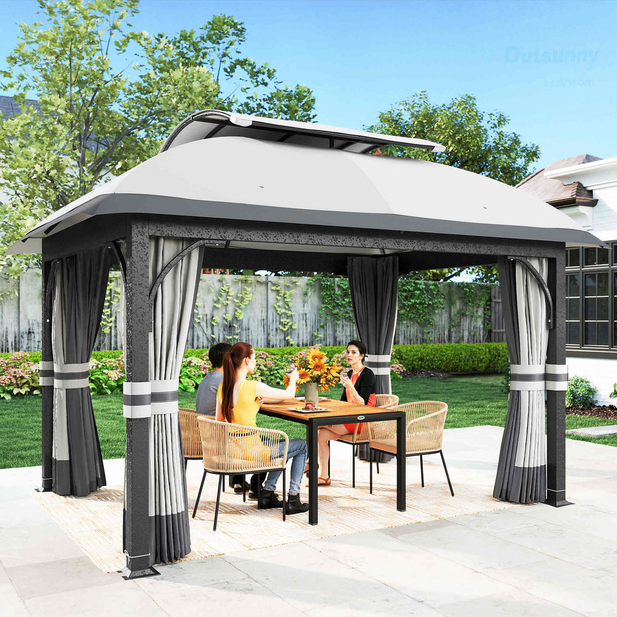 PAVILLON mit Doppeldach - Hellgrau, Metall (330/294/395cm) - Outsunny