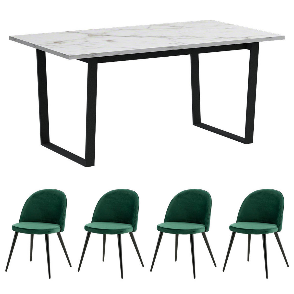 ESSGRUPPE 5-TLG. Tilst Weiß, Grün - Grün, Holzwerkstoff/Textil (160/74/90cm) - ebuy24