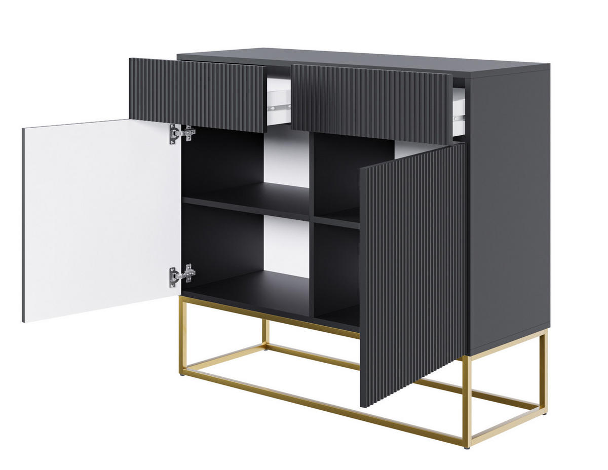 KOMMODE Veldio Schwarz mit goldenem Metallgestell 100 cm - Goldfarben/Schwarz, Holzwerkstoff/Metall (100/90/38cm) - Selsey