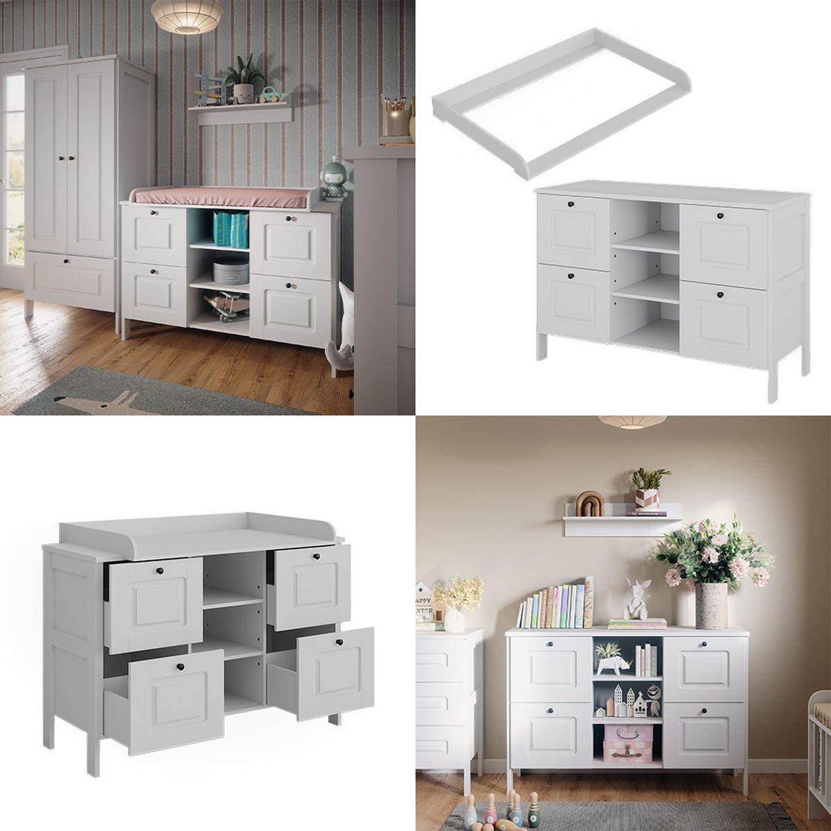 WICKELKOMMODE Ajaton Weiß 133 x 98.4 cm mit 4 Schubladen - Weiß, Holzwerkstoff (133/98.4/70cm) - VitaliSpa