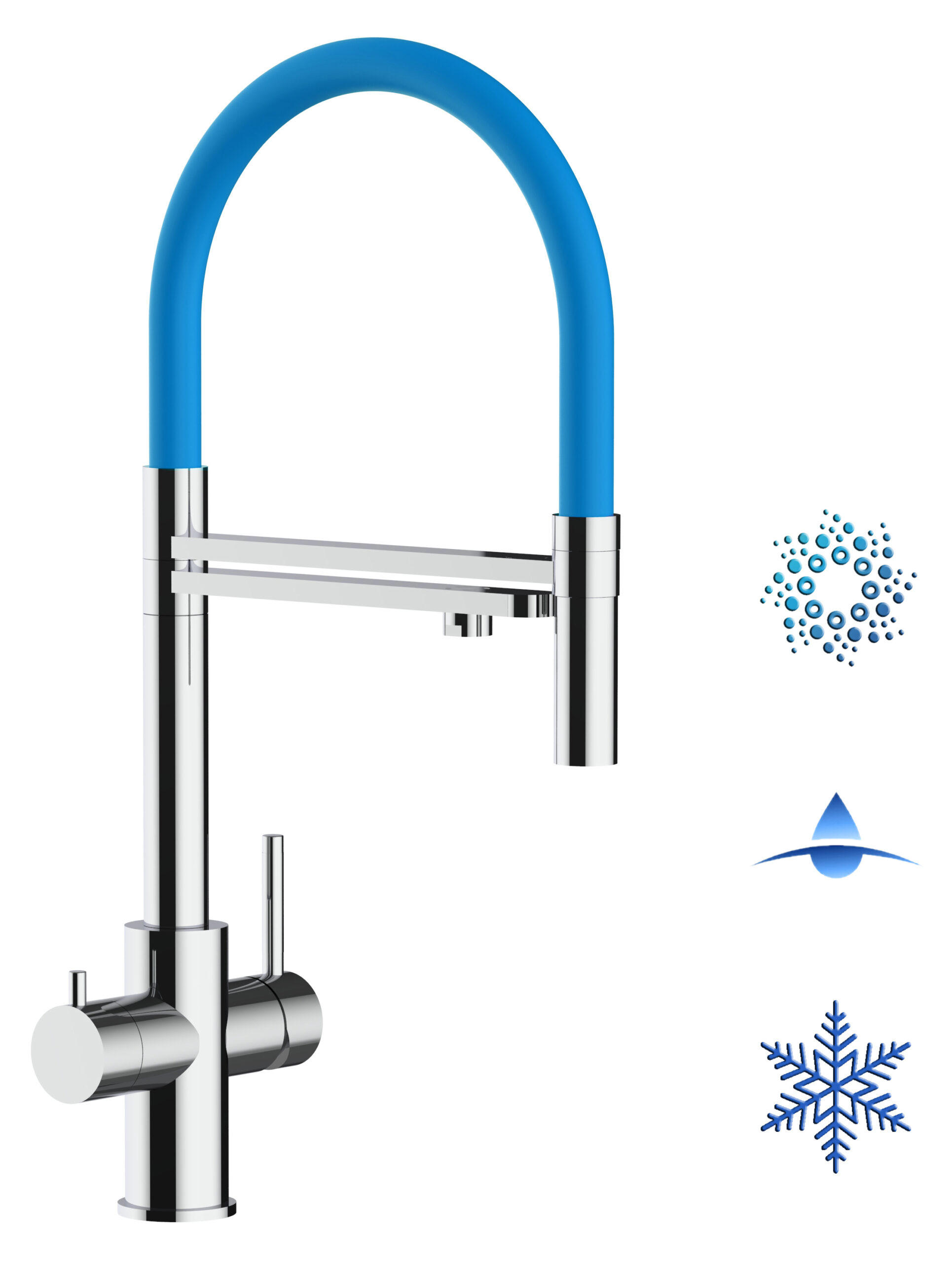 5-WEGE-KÜCHENARMATUR, Edelstahl Massiv aus Chirurgenstahl, Hochglanz und Hellblau, 2-Strahl-Brause - Hellblau, Metall (24/52.5/24cm) - VIZIO