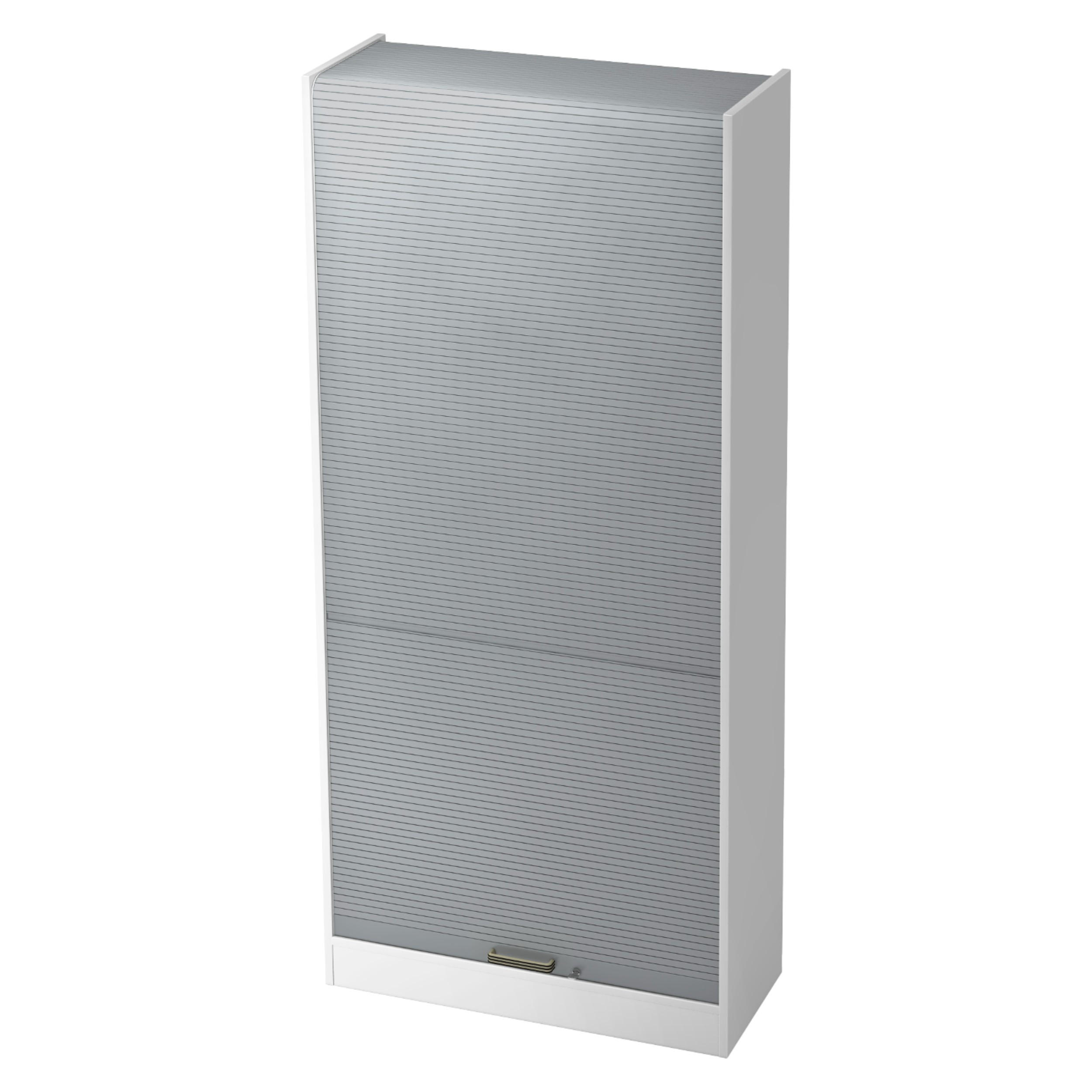 ROLLLADENSCHRANK - 5 Ordnerhöhen 40/90/200,4 cm in Weiß/Silberfarben Streifengriff (Kunststoff) - Silberfarben/Weiß, Holzwerkstoff (90/200.4/40cm) - bümö