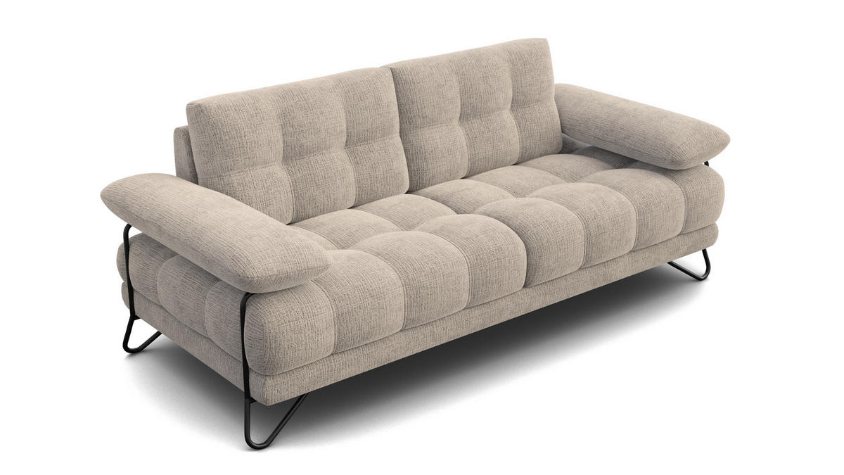 SOFA BUBBARA 2,5-Sitzer, beige - Beige/Schwarz, Holz/Textil (215/87/96cm) - Courtois Laville