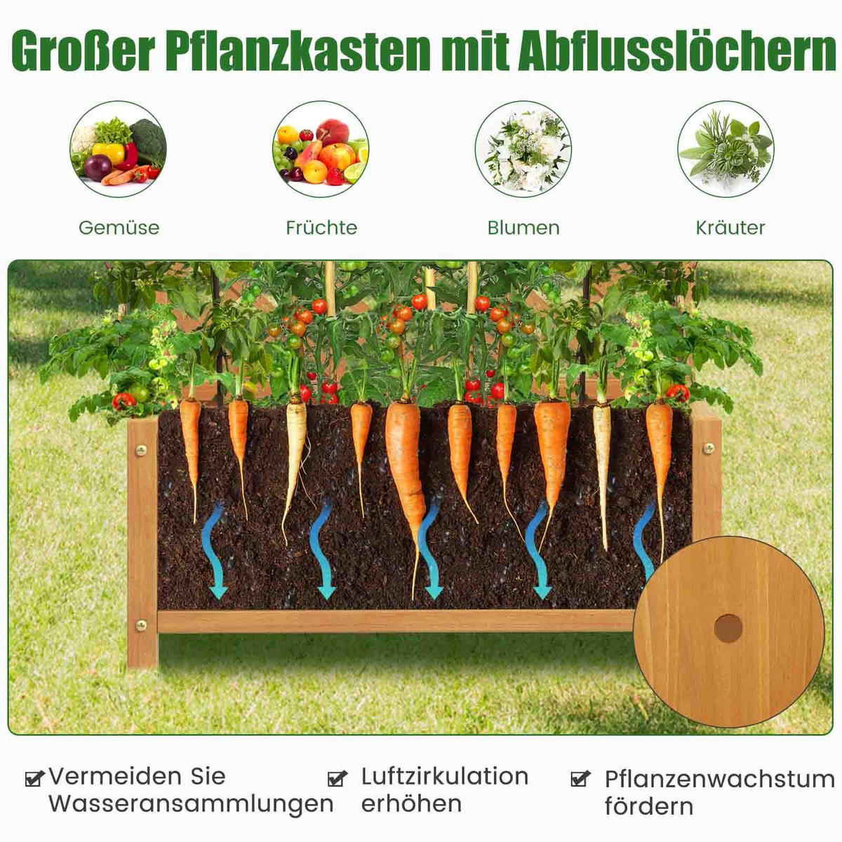 HOCHBEET Orange - Orange, Holz (90/180.5/44.5cm) - COSTWAY