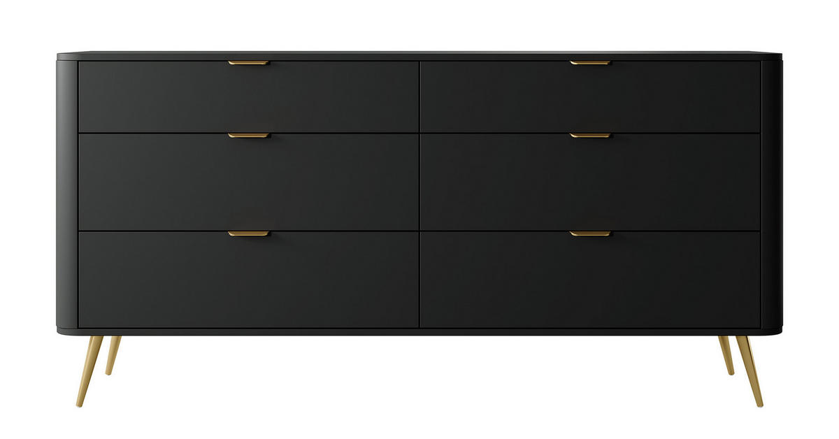 KOMMODE Oval Schwarz 172 cm - Goldfarben/Schwarz, Holzwerkstoff/Metall (172/84/38cm) - Selsey
