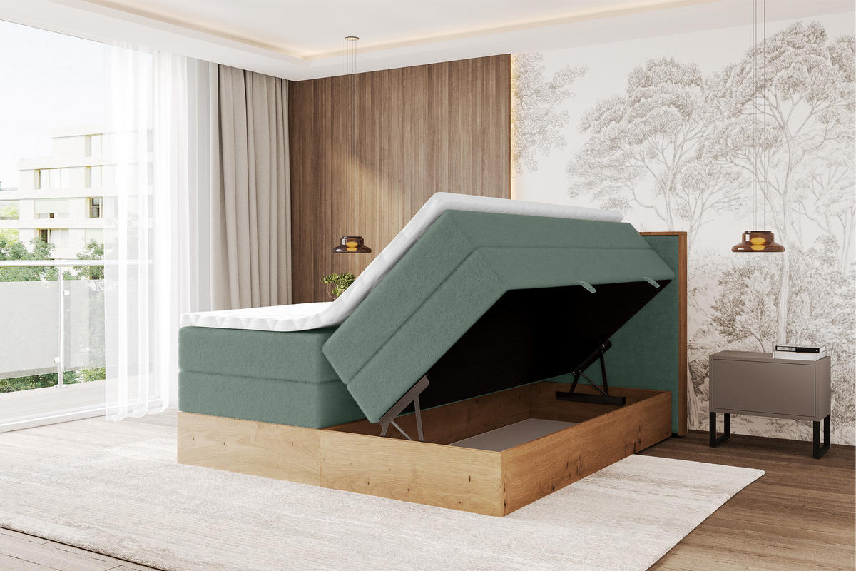 BOXSPRINGBETT LOLLI9 -KING 180x200 - H3/H4 Grün - Grün, Holzwerkstoff (180/200cm) - ALTDECOR