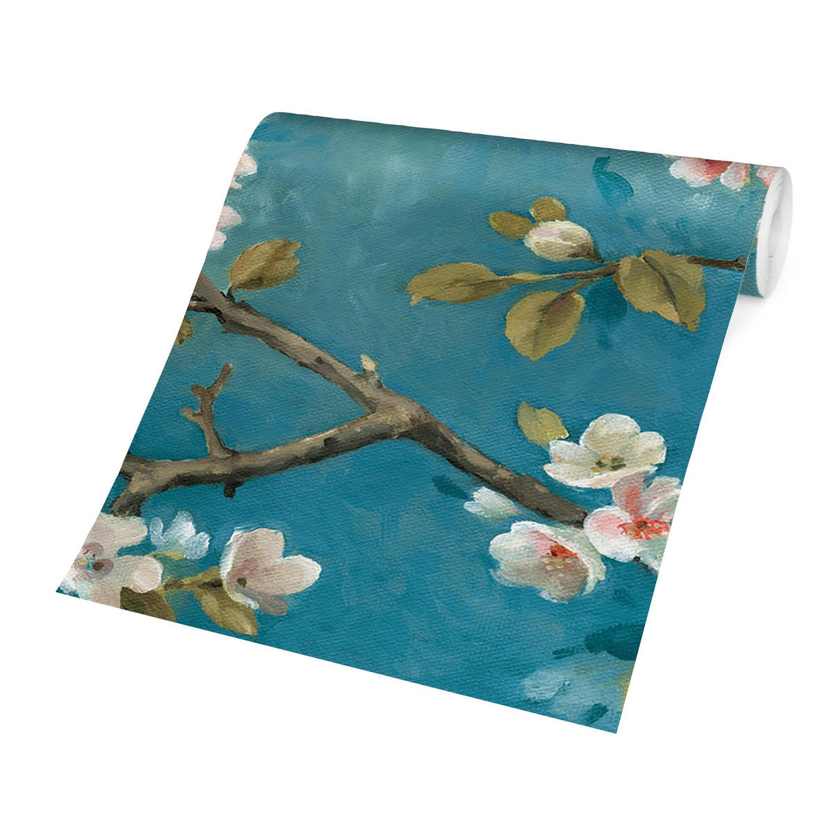 FOTOTAPETE Kirschblütenzweige auf Blau 336/225 cm - Rosa, Papier (336/225cm) - Bilderwelten