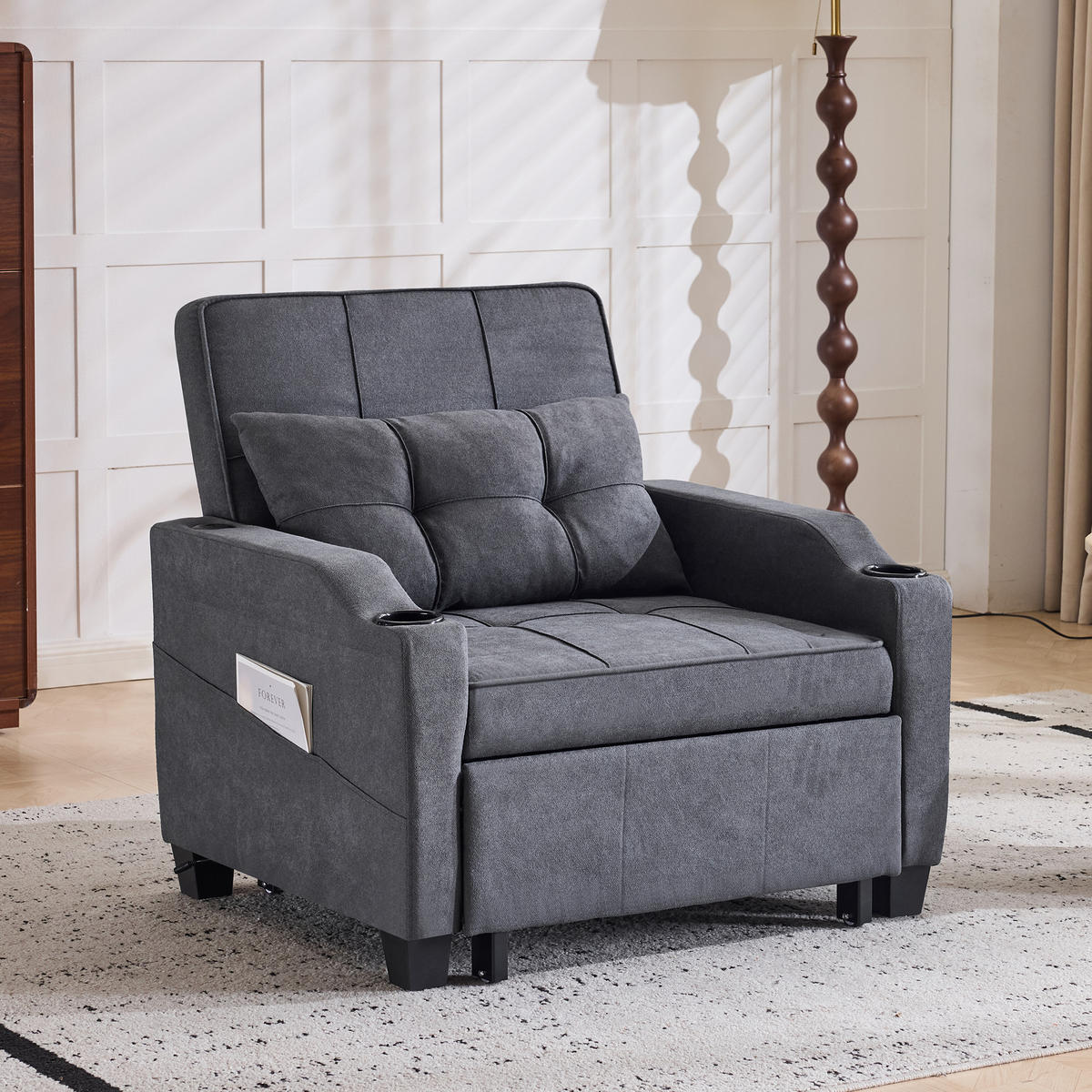 RELAXSESSEL 87/74/84 cm Dunkelgrau mit Getränkehaltern und USB Anschluss - Dunkelgrau, Textil (74/84/87cm) - Oxeza