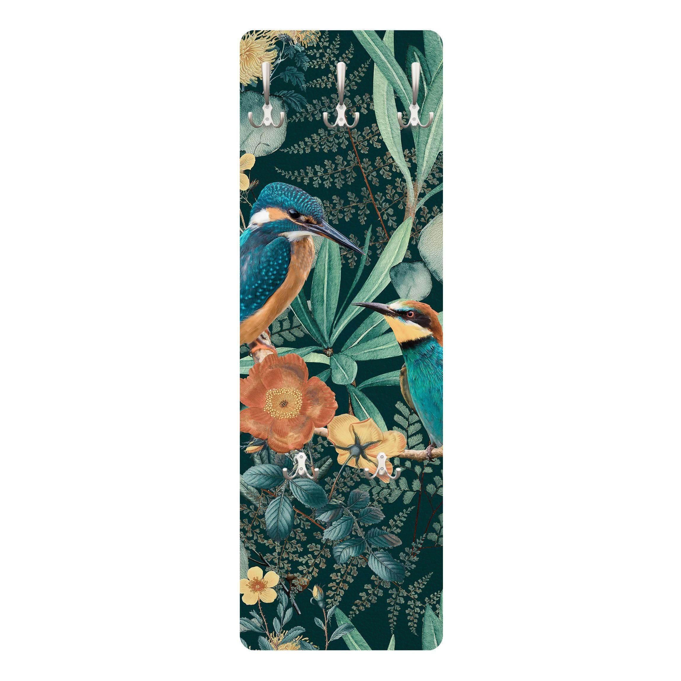 WANDGARDEROBE - Blumenparadies Eisvogel und Kolibri 34/105 cm - Grün, Holzwerkstoff (34/105/1.6cm) - Bilderwelten