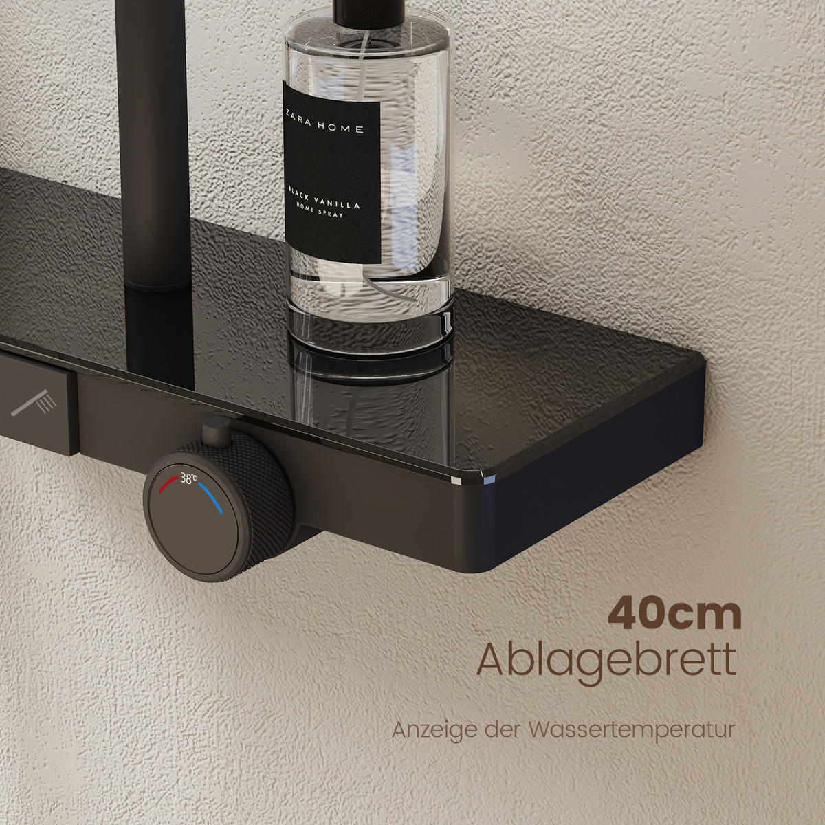 ÜBERKOPFBRAUSESET mit Handbrause Thermostat Vielseitig Schwarz - Schwarz, Metall (40/113/58cm) - EMKE