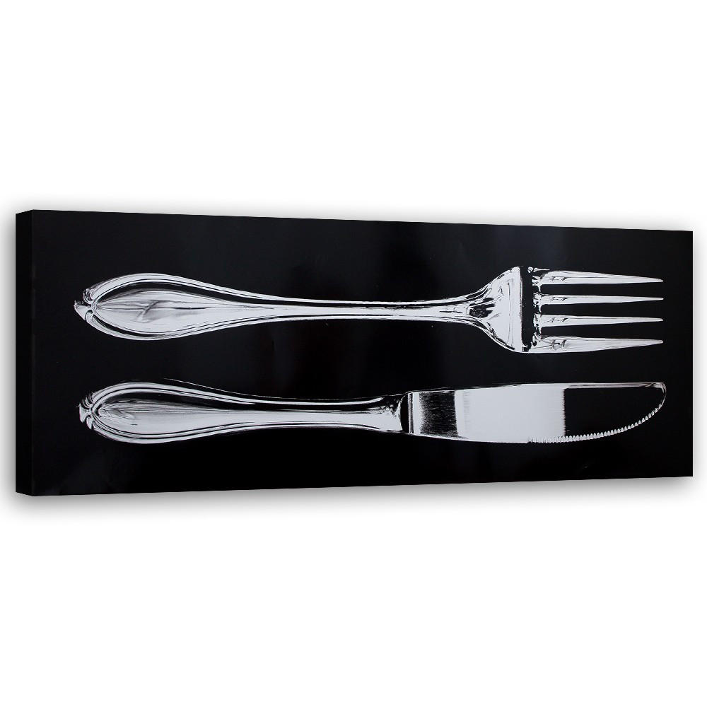 WANDBILD messer und gabel - Schwarz, Textil (90/30cm) - Feeby