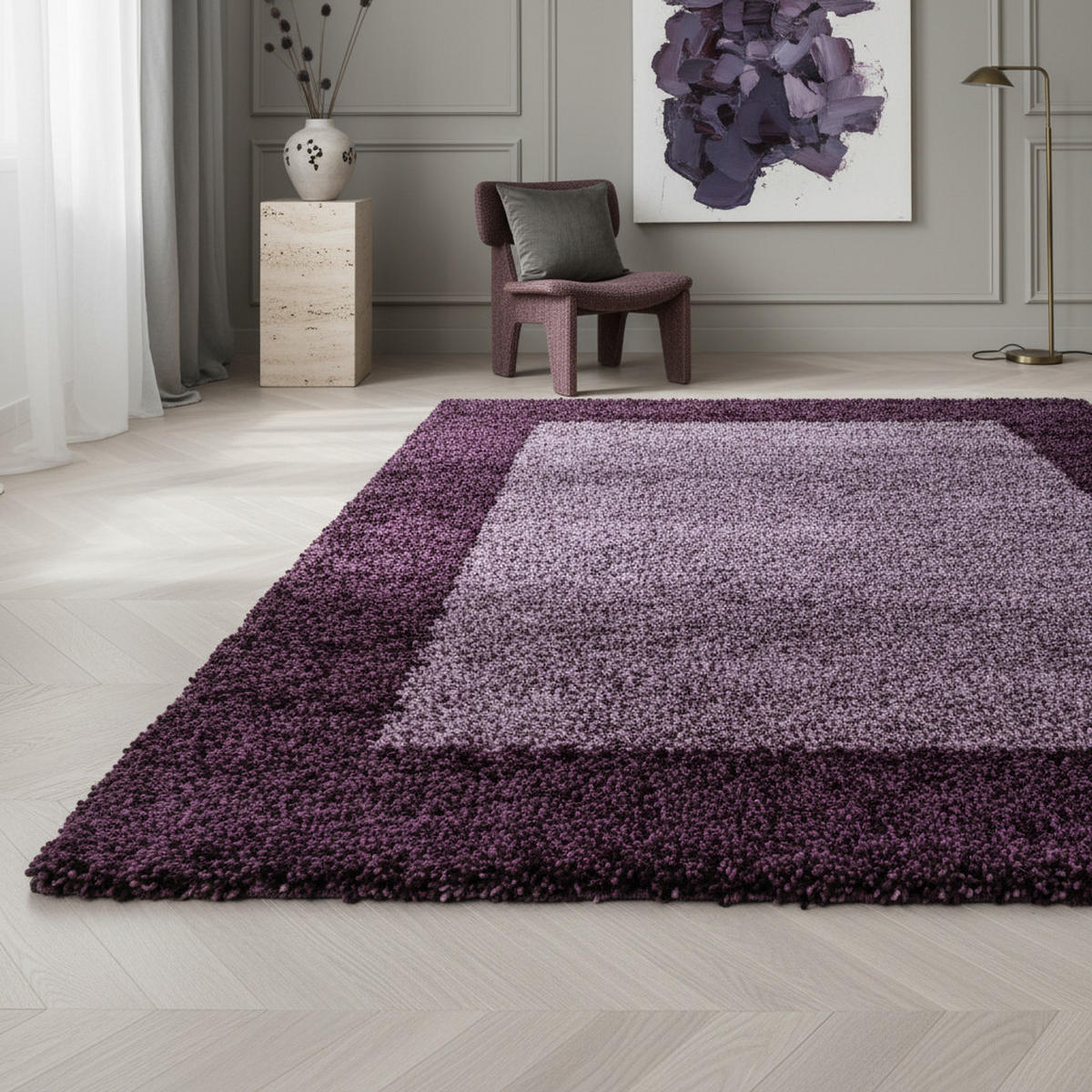 HOCHFLORTEPPICH RHEIN, mit Bordüre, Violett, 300 x 400 cm - Lila, Textil (400/300cm) - KADIMA DESIGN