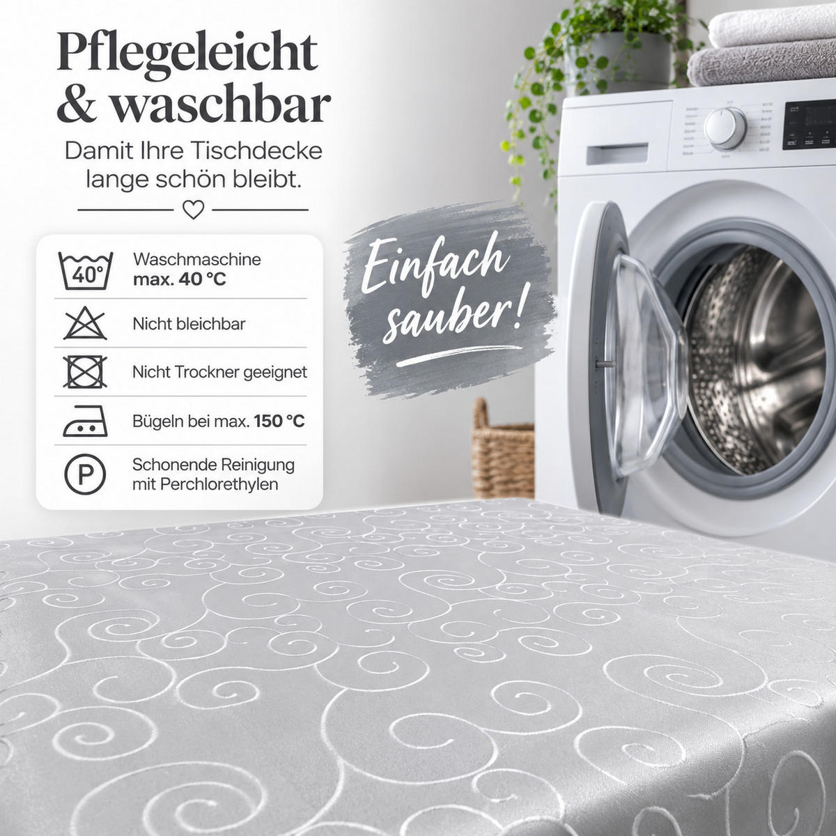 TISCHDECKE 160/220 cm Ornamente Silber - Silberfarben, Textil (160/220cm) - TiborTex