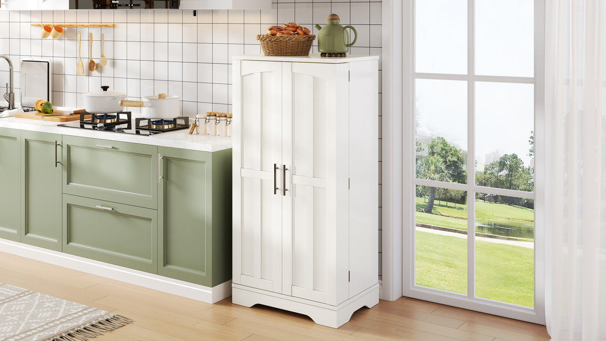 HOCHSCHRANK mit LED-Sensorlicht, 3D-Wellenmuster aus MDF, verstellbares Regal, 120/60/40 cm, Weiß - Weiß, Holzwerkstoff (60/120/40cm) - Redom